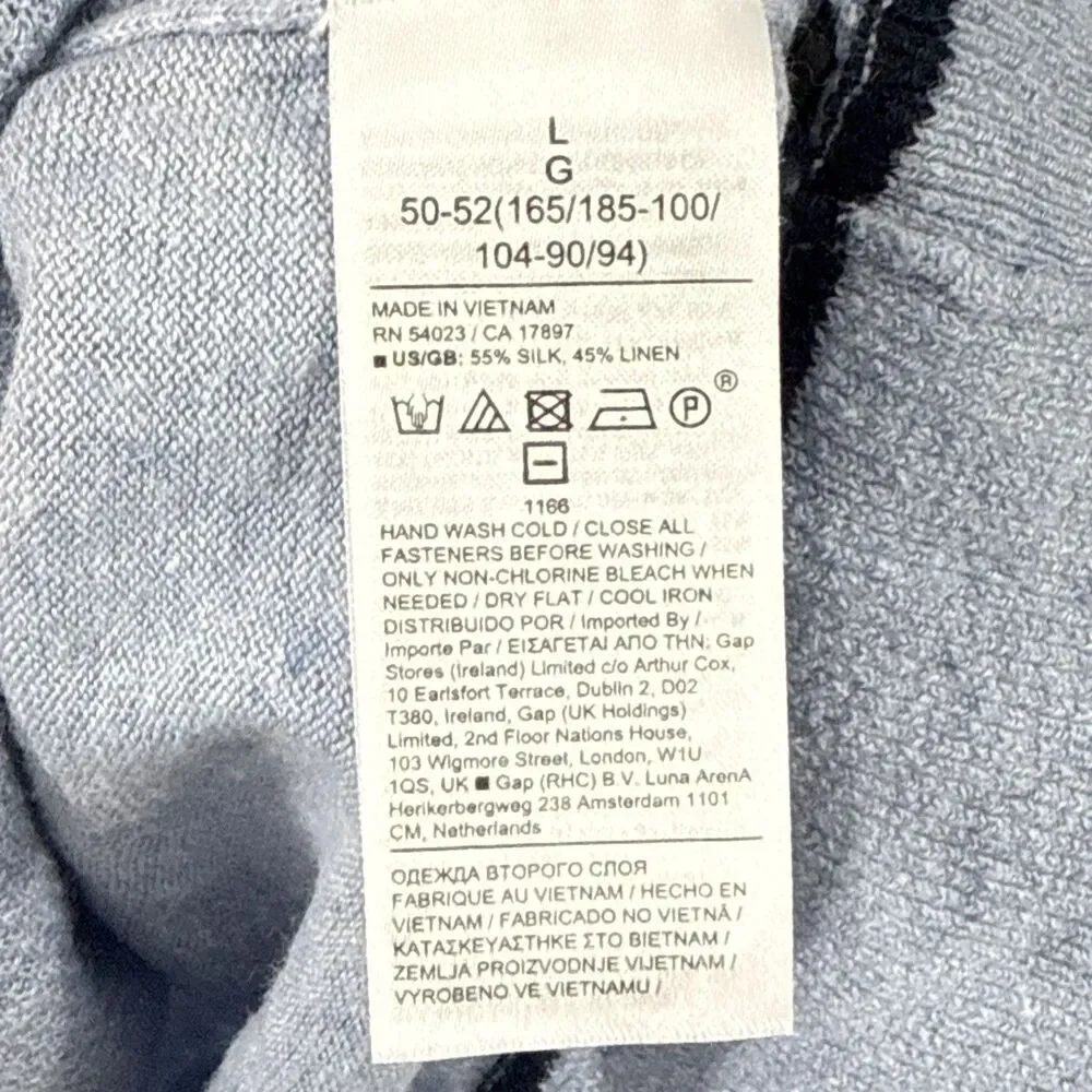 Banana Republic Blue Silk Linen Sweater Polo Shirt Men’s Sz L Old Money Beach